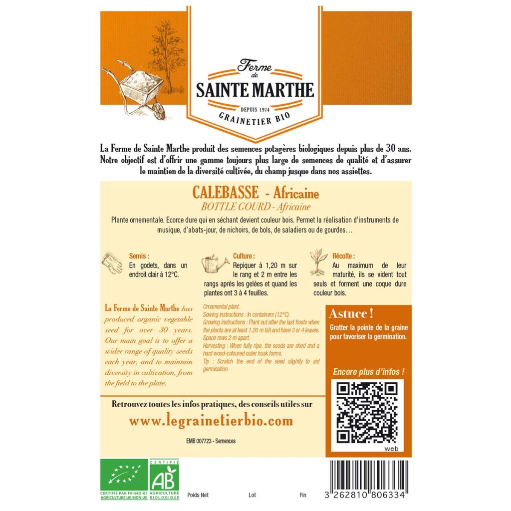 Fleskalebas BIO Ferme de Sainte Marthe - Lagenaria siceraria