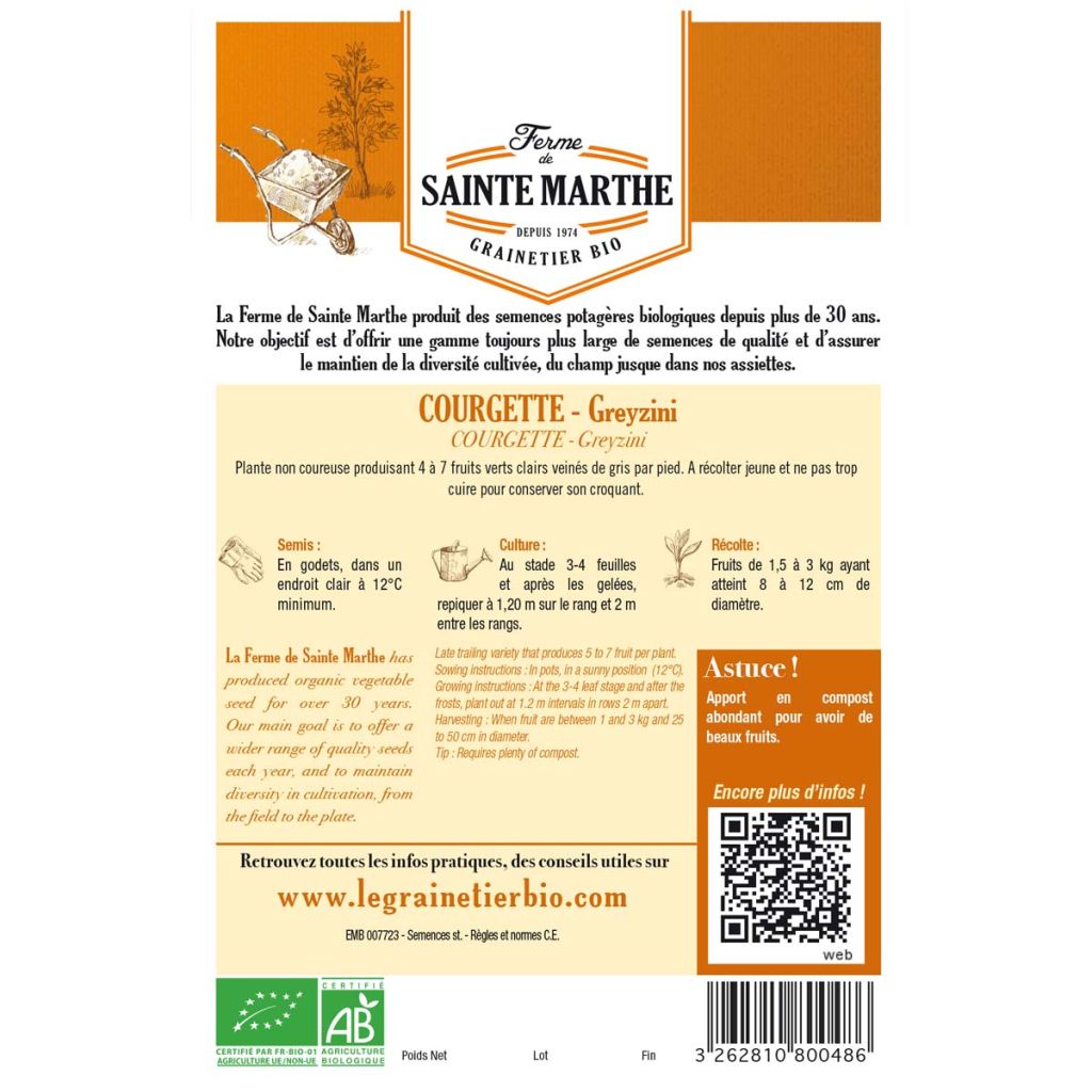 Courgette Greyzini BIO - Ferme de Sainte Marthe